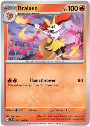 Braixen 012 - Reverse Holofoil ME04 Chaos Rising - Common