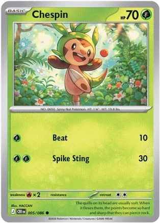 Chespin 005/086 - Reverse Holofoil ME04 Chaos Rising - Common