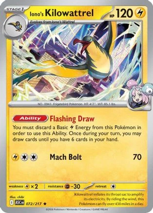 Iono's Kilowattrel 072 - Reverse Holofoil ME Ascended Heroes - Rare