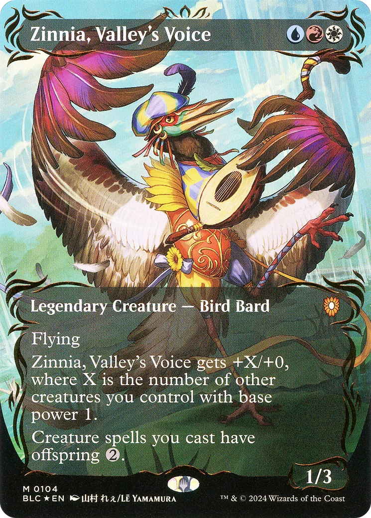 Zinnia, Valley's Voice (Borderless) (Raised Foil) (BLC-104) - Bloomburrow Commander (Borderless) Foil